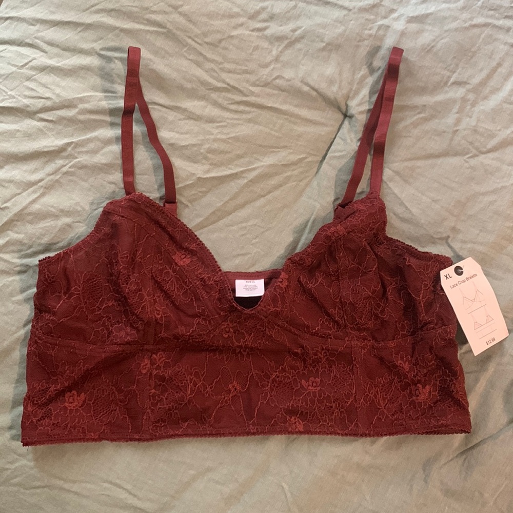 Burgundy Lace Sports Bra